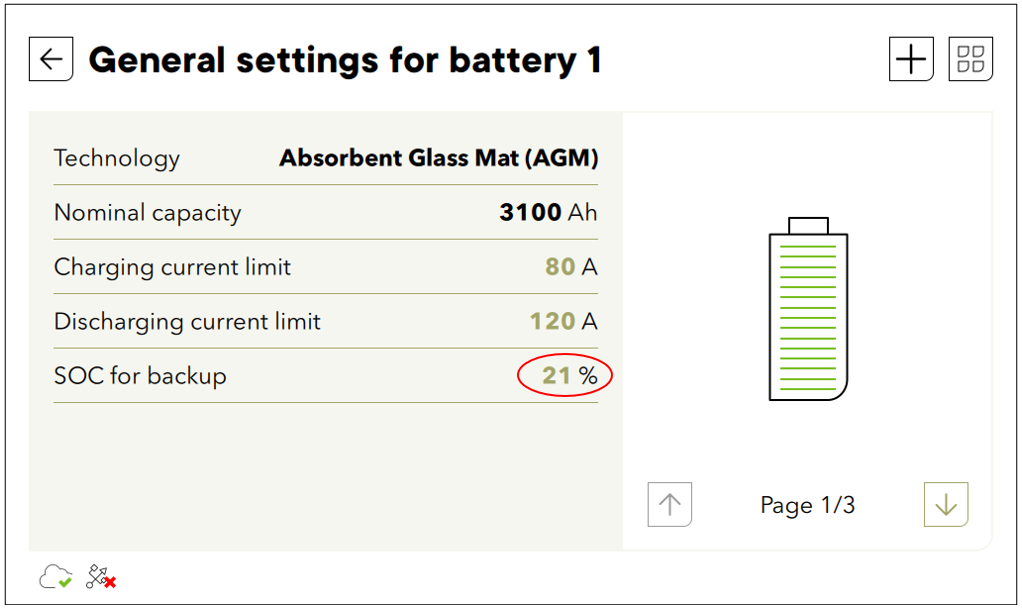 General setting for battery 1, wizzard nextOS