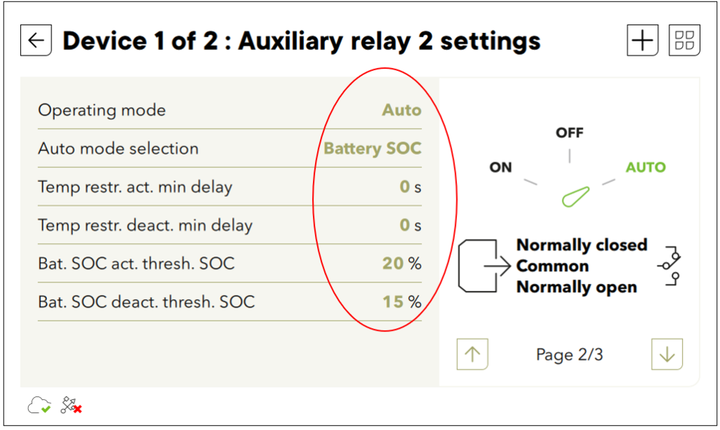 Devis 1 of 2 : Auxiliary relay settings, wizzard nextOS