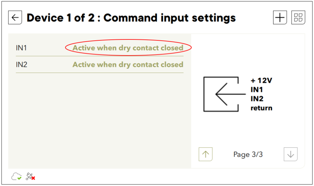 Device 1 of 2: command input settings, wizzard nextOS